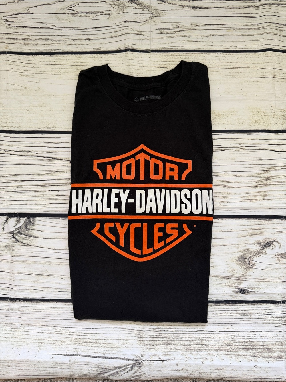 Harley-Davidson Men's Black Logo T-Shirt - Orange & White Shield L